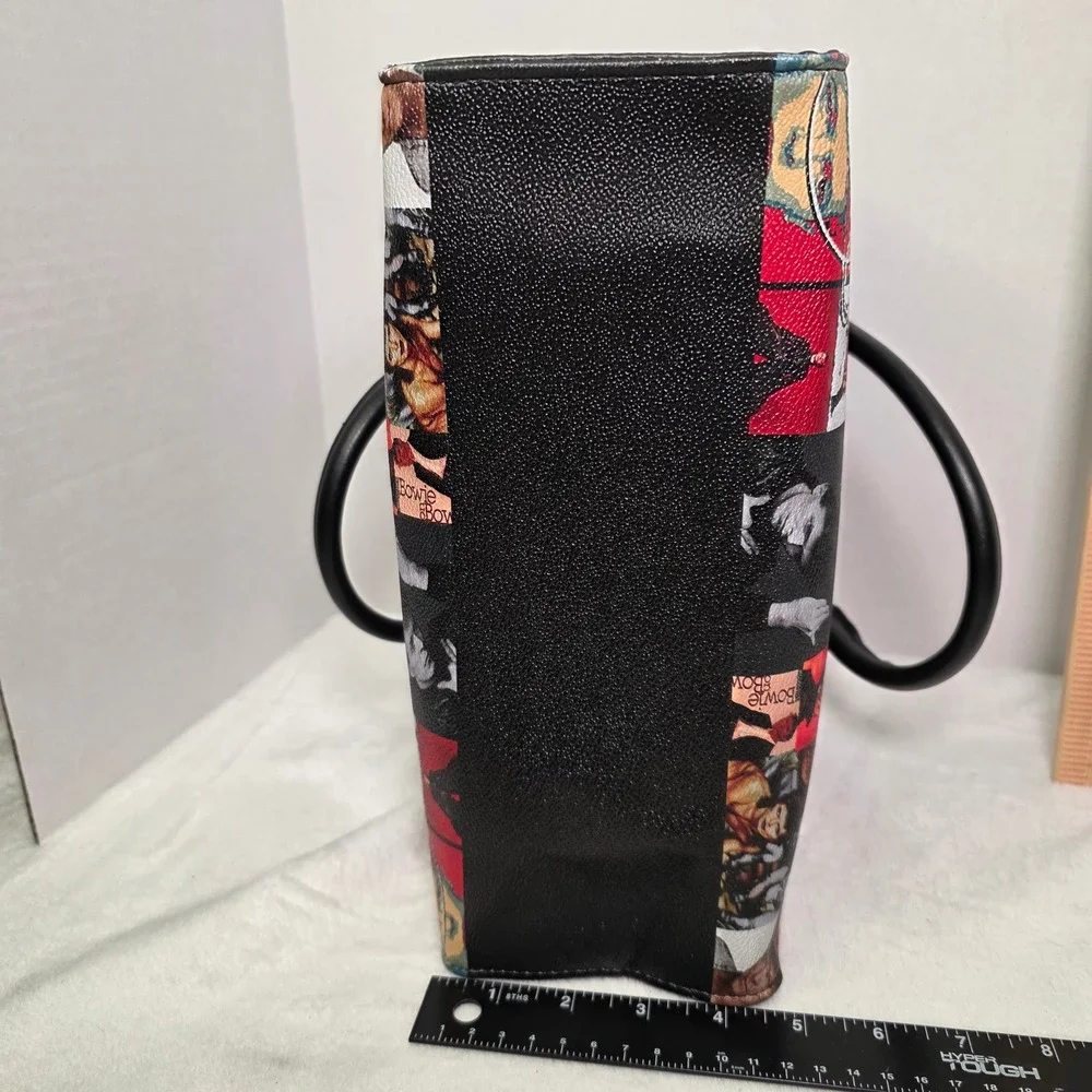 David Bowie Collage Print Satchel Bag Vegan Leather Music Icon Handbag Black